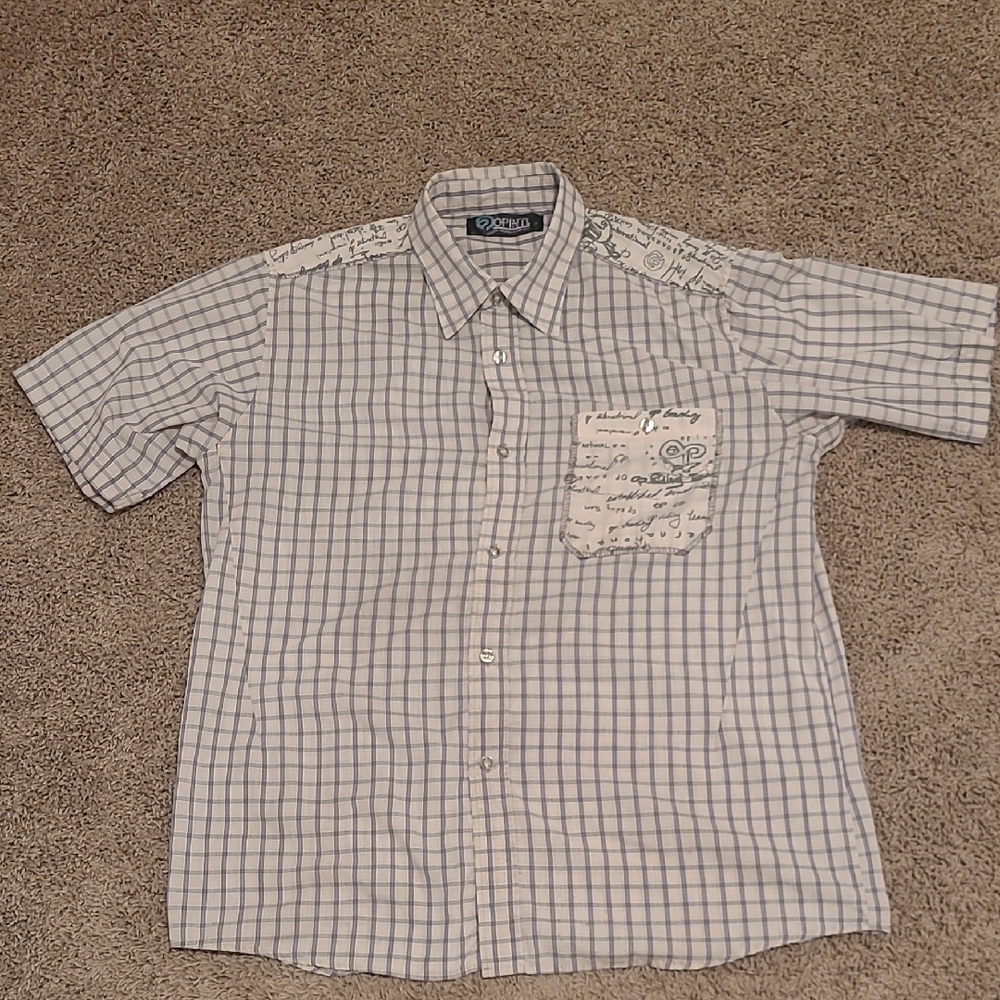 Men's Blue and White Casual Button Down